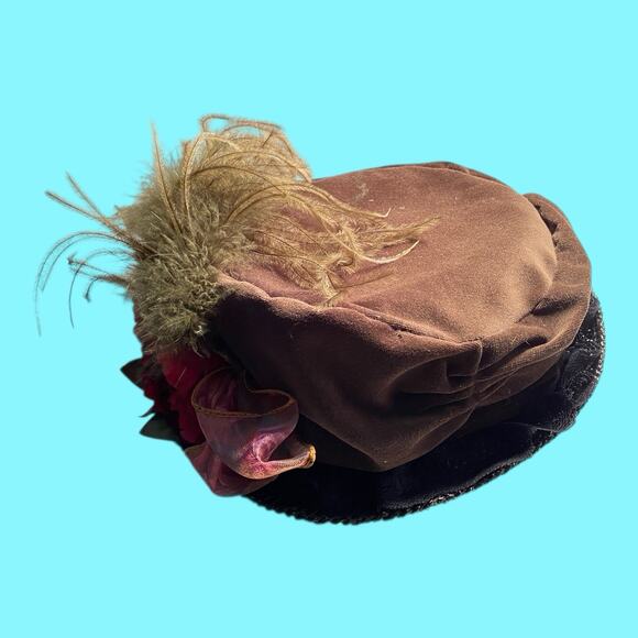 Vtg Hopeless Romantic Hunter Green Velvet & Roses Hat Made In USA Handfinished - Picture 5 of 14